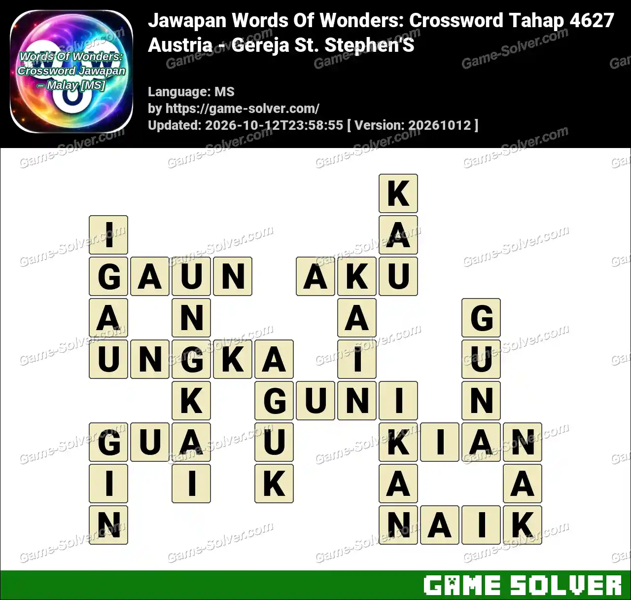 Jawapan Words Of Wonders: Crossword Tahap 4627 – Austria – Gereja St. Stephen’S